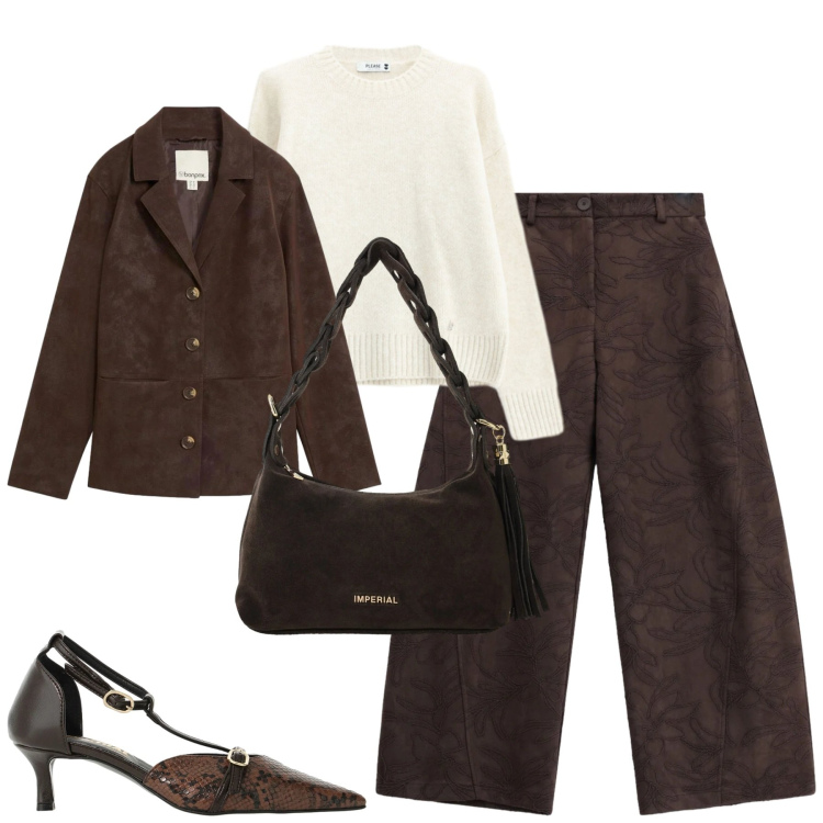 Outfit donna - City. Stile Casual chic per Tutti i giorni. Abbinamento con borse a spalla, pantaloni, décolleté, maglieria, blazer.
