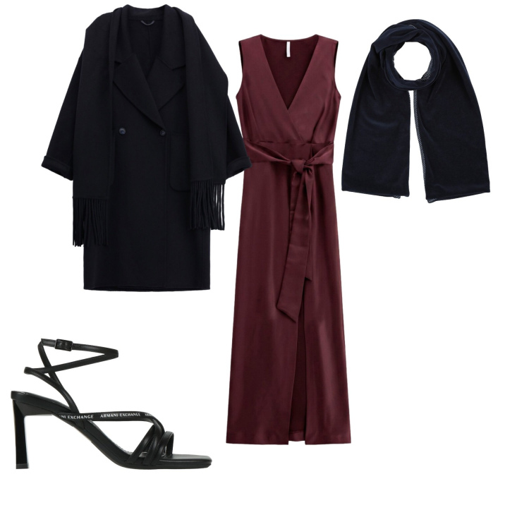 Outfit donna - Total look #2493598. Stile Glamour per Serata fuori. Abbinamento con vestiti lunghi, cappotti, sciarpe, sandali col tacco.
