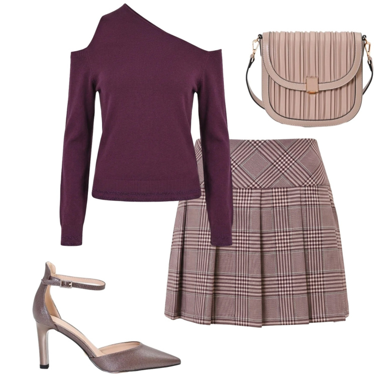 Outfit donna - Rinascimento. Stile Urban per Tutti i giorni. Abbinamento con minigonne, borse a tracolla, décolleté, maglieria.
