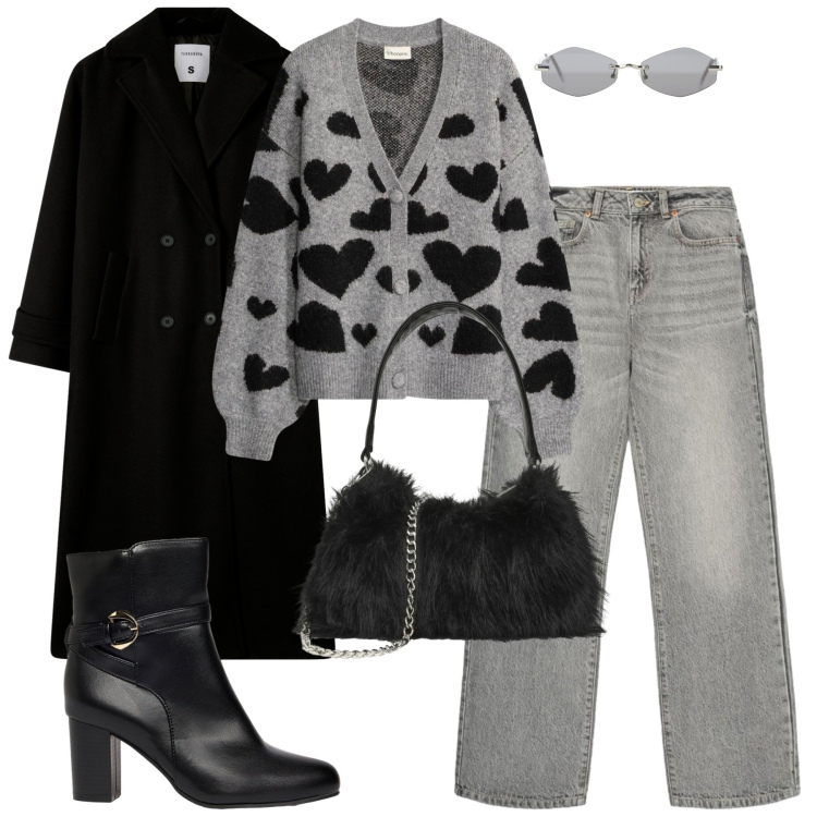 Outfit donna - Cozy. Stile Casual chic per Tutti i giorni. Abbinamento con occhiali da sole, jeans dritti, cappotti, borse a spalla, stivaletti, cardigans.