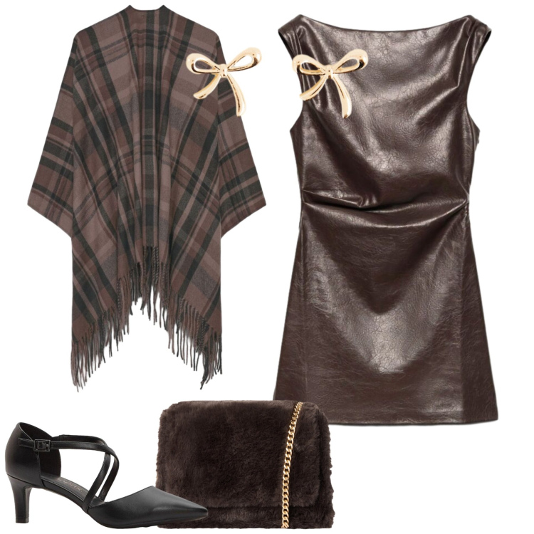 Outfit donna - Serata. Stile Trendy per Serata fuori. Abbinamento con cappe, borse a tracolla, vestiti a tubino, décolleté, orecchini.