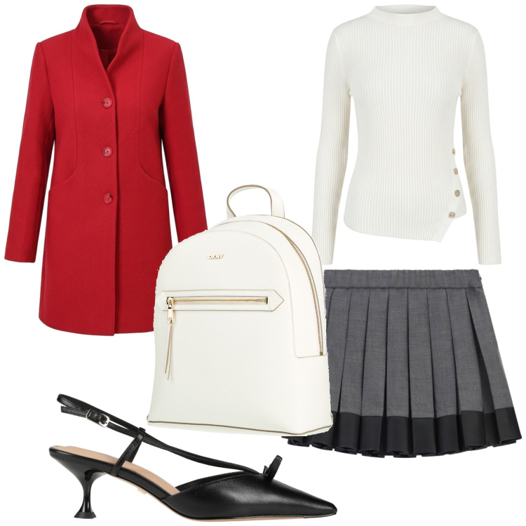 Outfit donna - Aperitivo sul corso. Stile Chic per Serata fuori. Abbinamento con minigonne, maglieria, cappotti, zaini, décolleté.