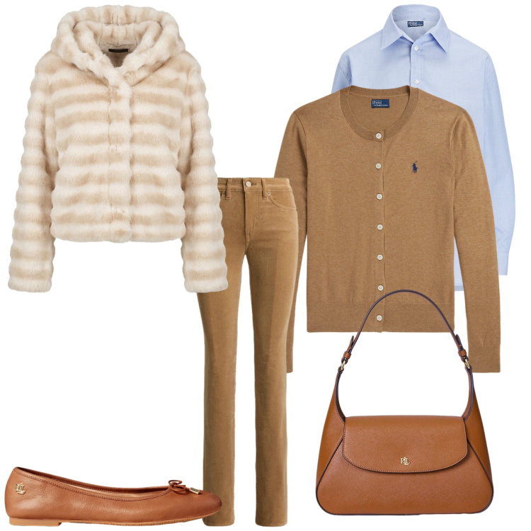 Outfit donna - Total look #2493663. Stile Casual chic per Tutti i giorni. Abbinamento con camicie, cardigans, ballerine, borse a spalla, pantaloni, blazer.