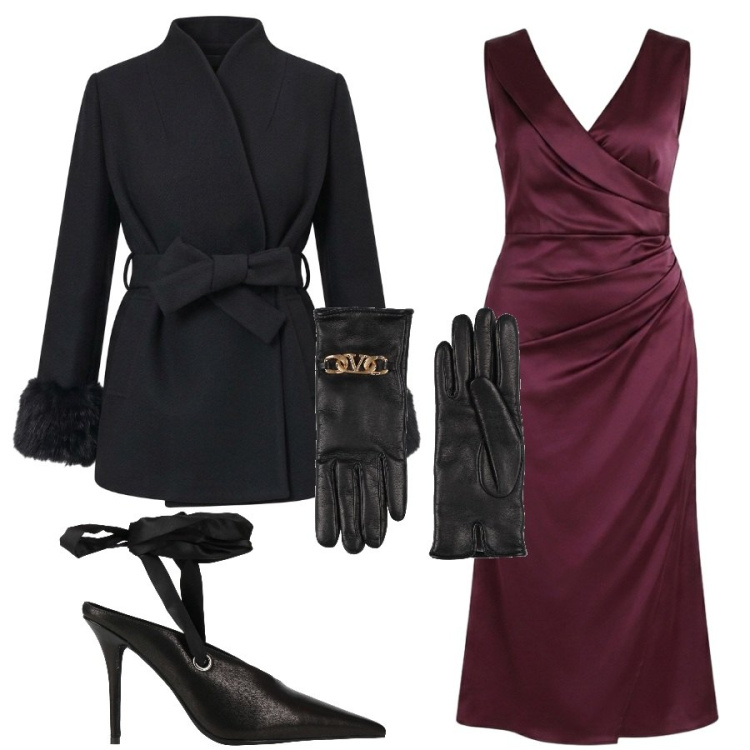 Outfit donna - Una serata speciale. Stile Chic per Serata fuori. Abbinamento con cappotti, vestiti midi/longuette, décolleté, guanti.