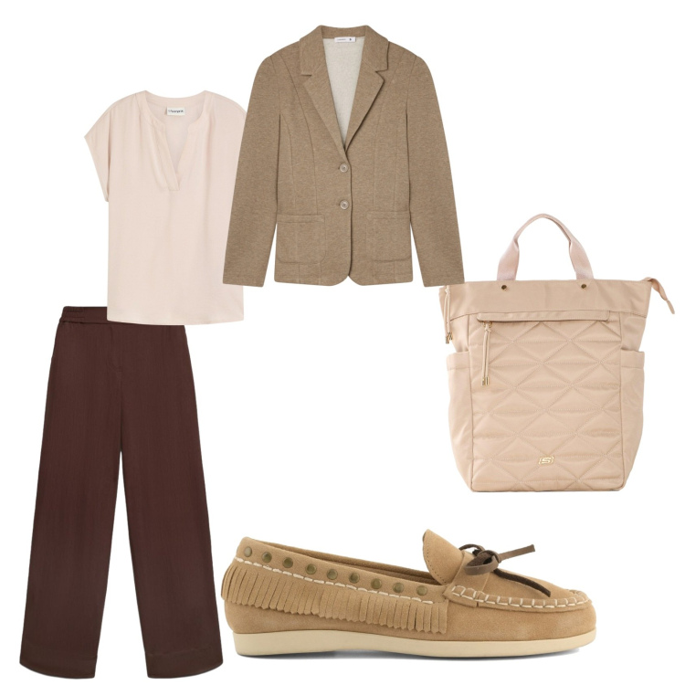 Outfit donna - Total look #2493695. Stile Urban per Tutti i giorni. Abbinamento con blazer, pantaloni, bluse, mocassini, zaini.