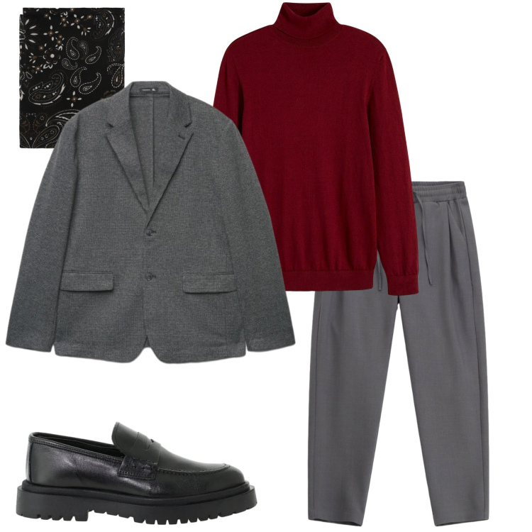 Outfit uomo - Completo destrutturato. Stile Business/Elegante per Serata speciale. Abbinamento con scarpe stringate, pantaloni, sciarpe e foulard, giacche, maglieria.