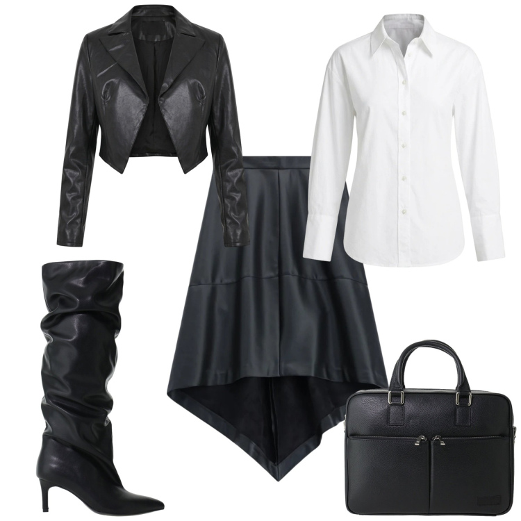 Outfit donna - La.gonna asimmetrica. Stile Urban per Tutti i giorni. Abbinamento con stivali, gonne longuette, borse messenger, camicie, blazer.