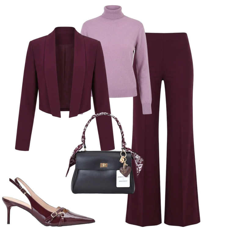 Outfit donna - Rinascimento. Stile Chic per Tutti i giorni. Abbinamento con décolleté, blazer, pullovers, pantaloni a palazzo, borse a mano.