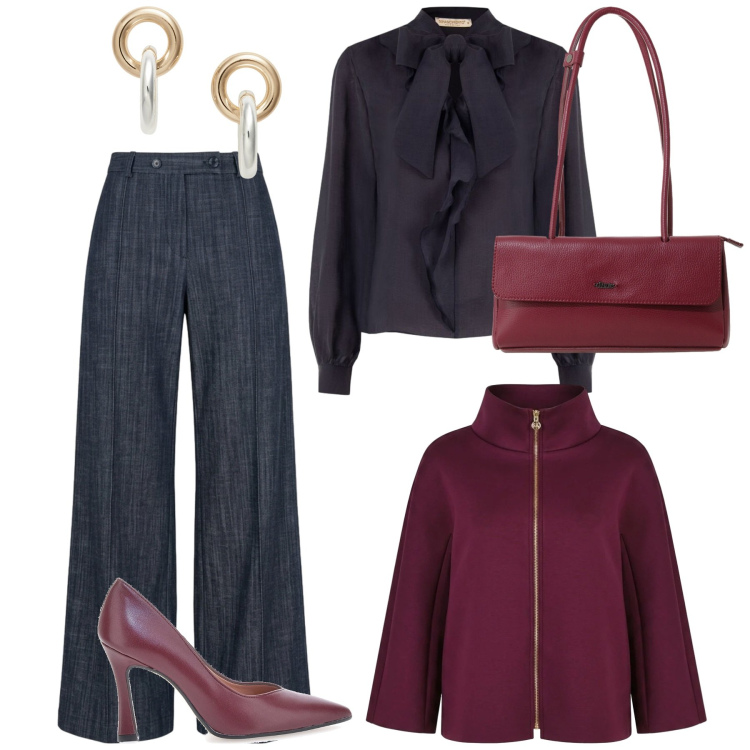 Outfit donna - Total look #2493813. Stile Chic per Serata fuori. Abbinamento con borse a spalla, cappotti, bluse, pantaloni, orecchini, décolleté.