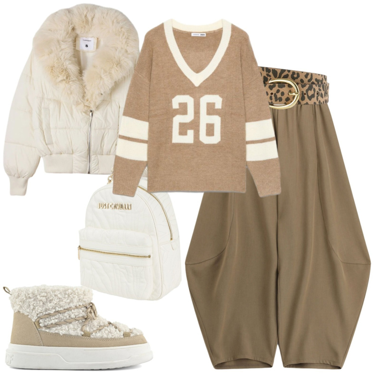 Outfit donna - Casual. Stile Casual per Tutti i giorni. Abbinamento con pantaloni, zaini, maglieria, bomber, cinture, stivaletti.