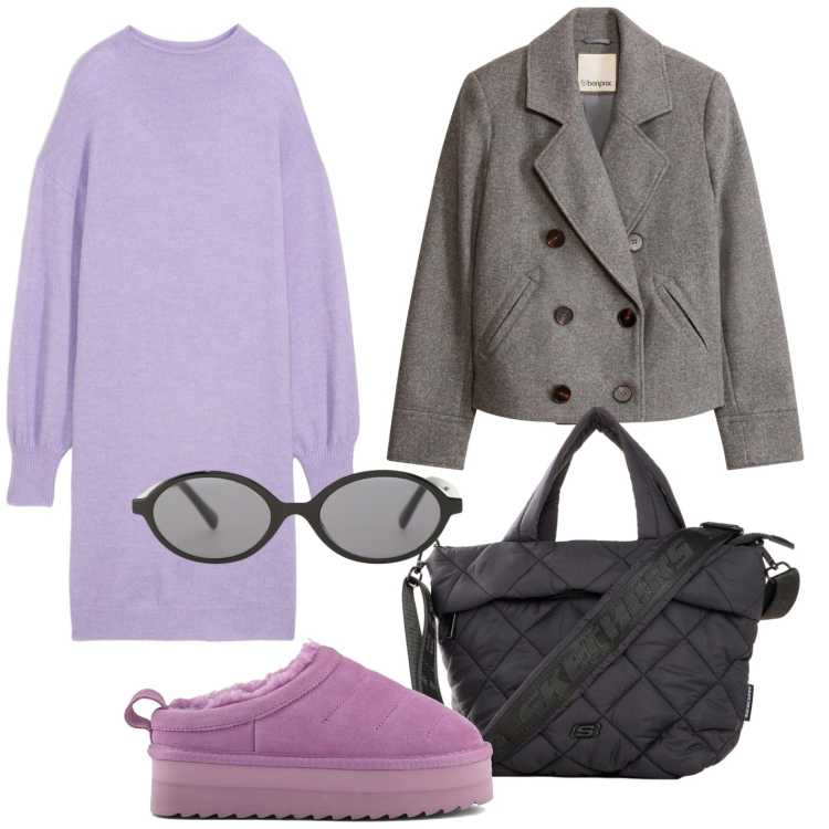 Outfit donna - Giacca melange. Stile Bon Ton per Ufficio. Abbinamento con occhiali da sole, sabot, borse a tracolla, vestiti, blazer.