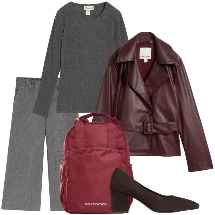 Outfit donna - Trench smart. Stile Basic per Tutti i giorni. Abbinamento con t-shirt, trench, pantaloni, décolleté, zaini.