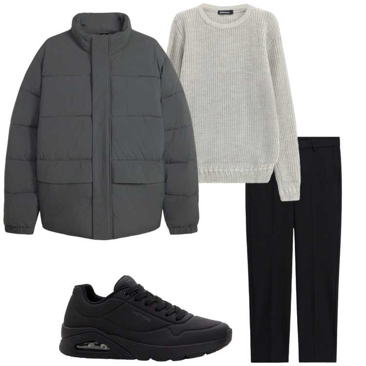 Outfit uomo - Urban style. Stile Urban per Ufficio. Abbinamento con maglieria, pantaloni, sneakers, piumini.
