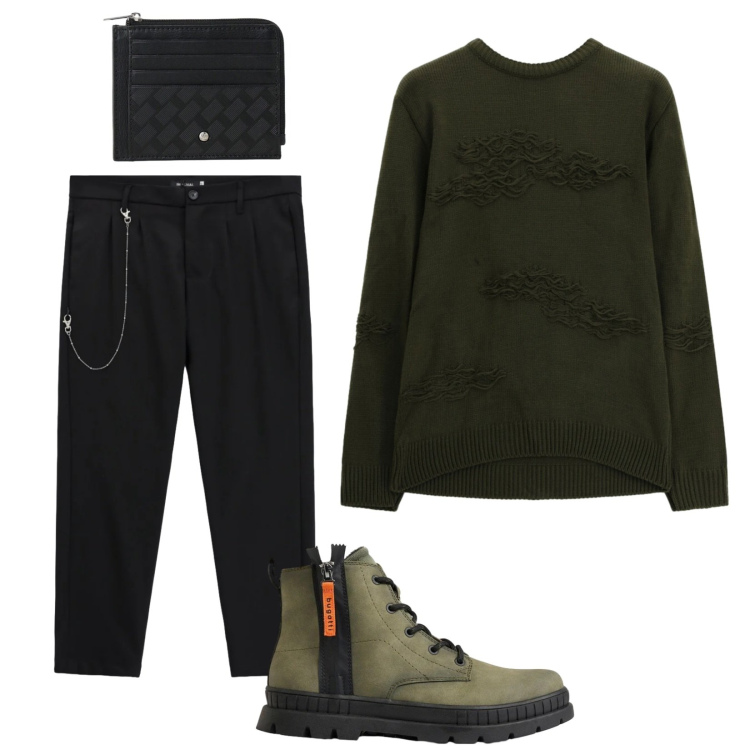 Outfit uomo - Total look #2493965. Stile Urban per Tutti i giorni. Abbinamento con maglieria, portafogli, pantaloni, stivali e stivaletti.