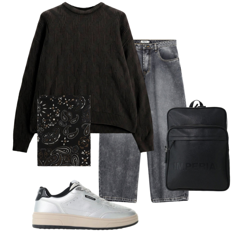 Outfit uomo - Total look #2493969. Stile Urban per Tutti i giorni. Abbinamento con jeans, maglieria, sneakers, borse sportive, sciarpe e foulard.
