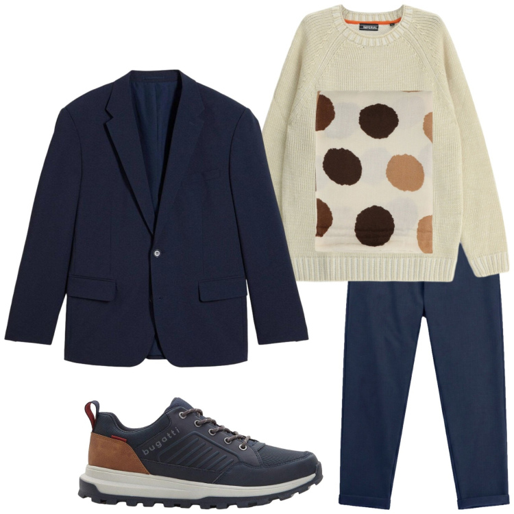 Outfit uomo - Total look #2493973. Stile Trendy per Serata speciale. Abbinamento con maglieria, pantaloni, sciarpe e foulard, sneakers, giacche.