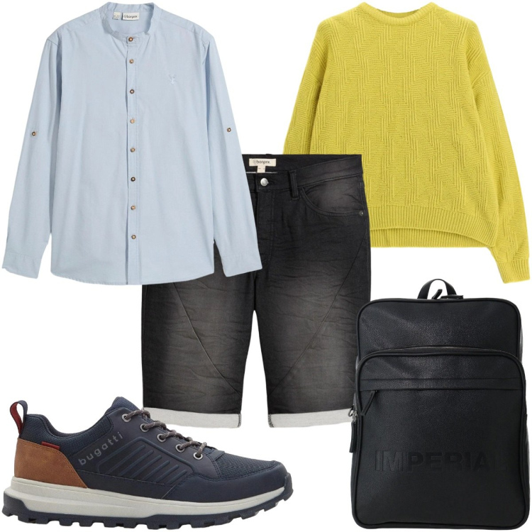 Outfit uomo - Total look #2493995. Stile Trendy per Tutti i giorni. Abbinamento con maglieria, borse sportive, bermuda, camicie, sneakers.