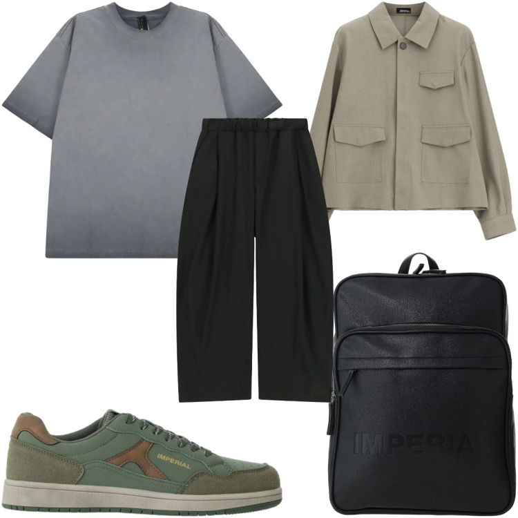 Outfit uomo - Total look #2493996. Stile Casual per Tutti i giorni. Abbinamento con cappotti, sneakers, pantaloni, borse sportive, t-shirt.