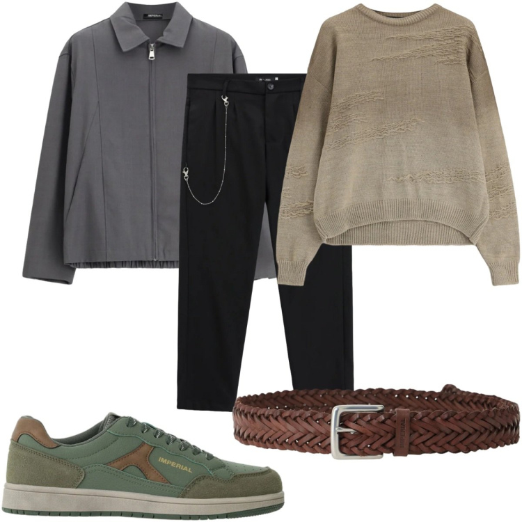 Outfit uomo - Total look #2493997. Stile Casual per Tutti i giorni. Abbinamento con cappotti, maglieria, sneakers, pantaloni, cinture.