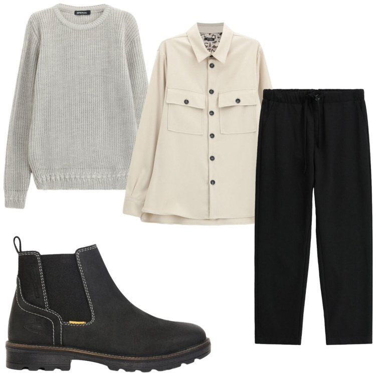 Outfit uomo - Total look #2494018. Stile Casual per Tutti i giorni. Abbinamento con cappotti, maglieria, pantaloni, stivali e stivaletti.