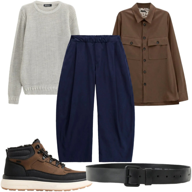 Outfit uomo - Total look #2494021. Stile Casual per Tutti i giorni. Abbinamento con cinture, maglieria, cappotti, pantaloni, stivali e stivaletti.