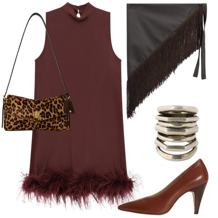 Outfit donna - Halloween. Stile Glamour per Serata fuori. Abbinamento con anelli, borse a spalla, décolleté, vestiti corti, cinture.
