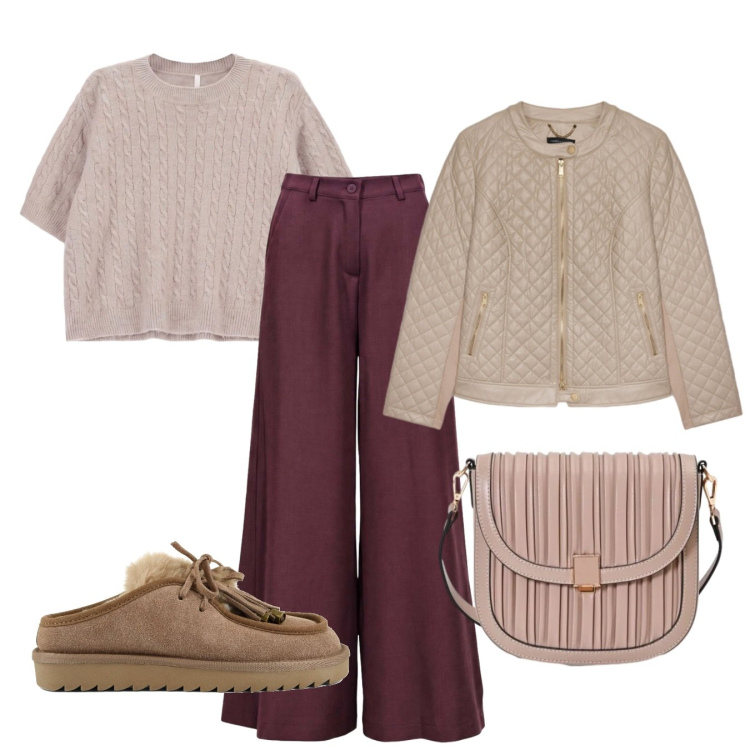 Outfit donna - I sabot caldi. Stile Bon Ton per Tutti i giorni. Abbinamento con pantaloni a palazzo, maglieria, giacche, borse a tracolla, sabot.