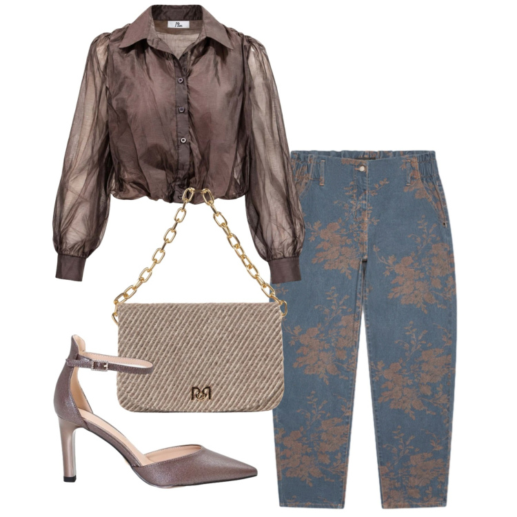 Outfit donna - Tocco denim. Stile Chic per Serata fuori. Abbinamento con camicie, jeans, décolleté, borse a spalla.