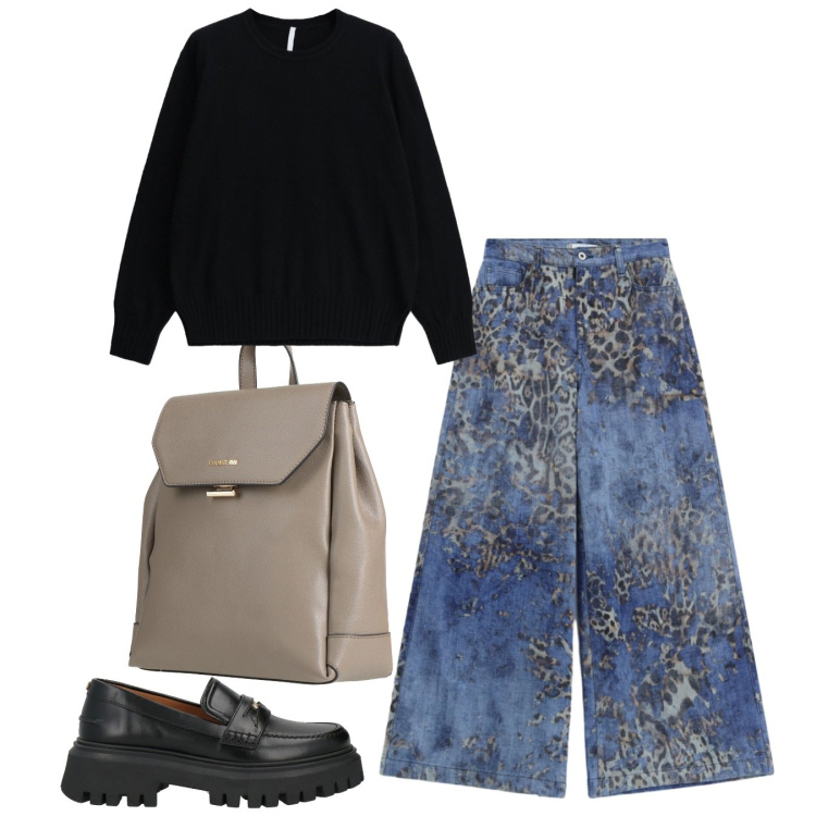 Outfit donna - Easy way. Stile Basic per Tutti i giorni. Abbinamento con maglieria, jeans, mocassini, zaini.