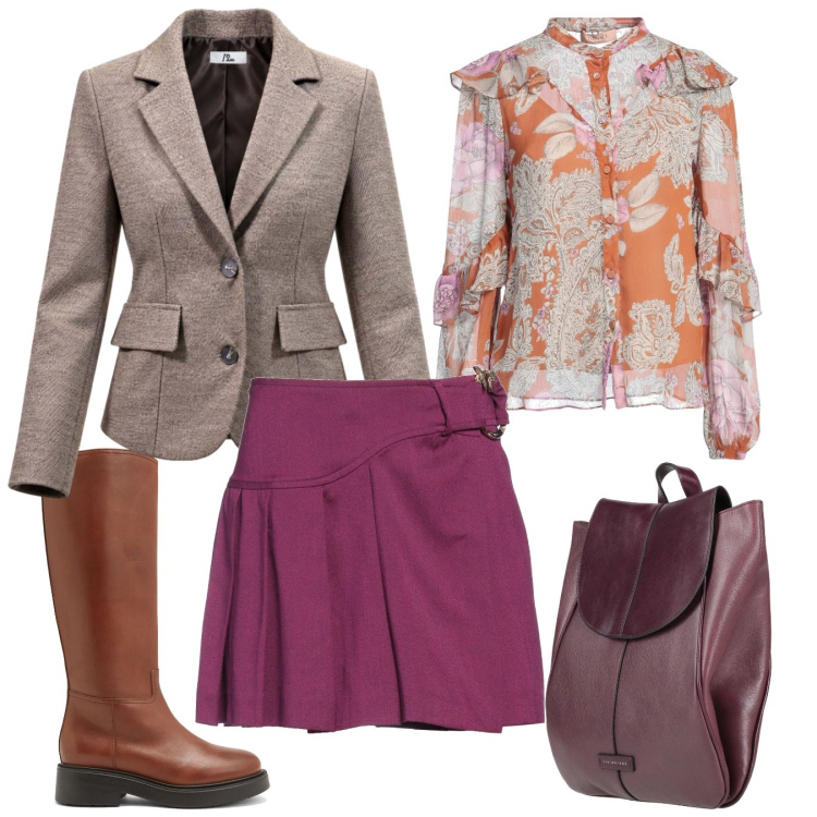 Outfit donna - Una gonna wow. Stile Bon Ton per Tutti i giorni. Abbinamento con blazer, minigonne, camicie, zaini, stivali.
