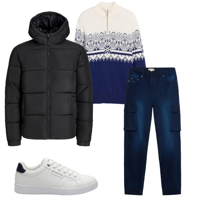 Outfit uomo - Total look #2494098. Stile Casual per Tutti i giorni. Abbinamento con maglieria, sneakers, jeans slim fit, piumini.