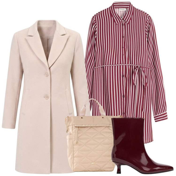 Outfit donna - Lo chemisier con i tronchetti. Stile Bon Ton per Tutti i giorni. Abbinamento con cappotti, vestiti, stivaletti, zaini.