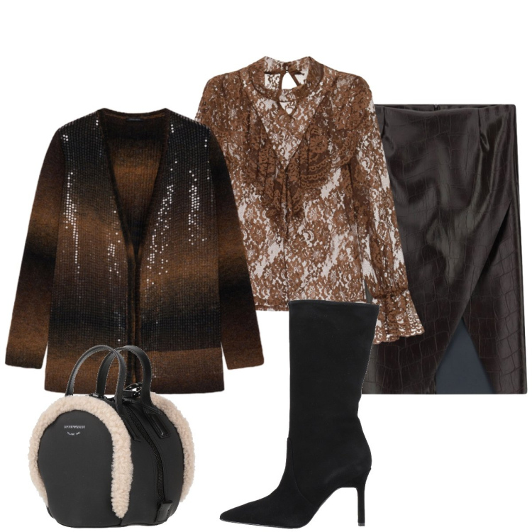 Outfit donna - Serata di Halloween con gli amici. Stile Glamour per Serata fuori. Abbinamento con cardigans, bluse, gonne longuette, stivali, zaini.