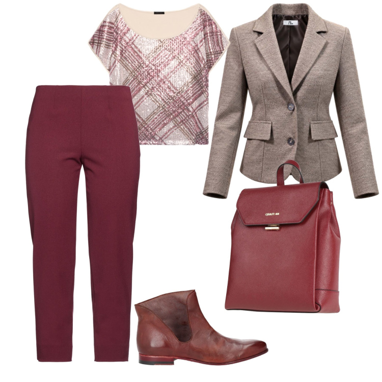 Outfit donna - In città. Stile Boho per Tutti i giorni. Abbinamento con blazer, t-shirt, stivaletti, zaini, pantaloni.