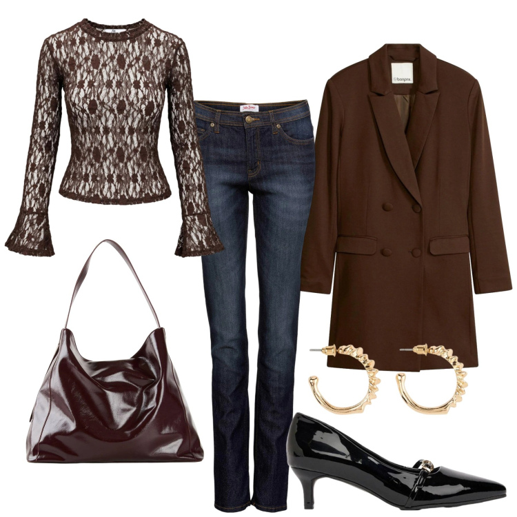 Outfit donna - Dal mattino fino a sera. Stile Casual chic per Tutti i giorni. Abbinamento con top, jeans mom, décolleté, shopping bag, orecchini, blazer.