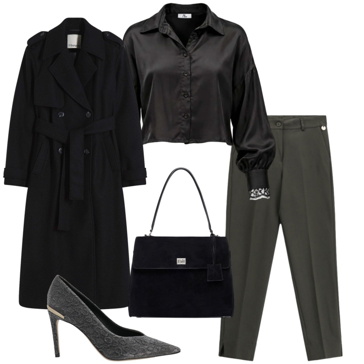 Outfit donna - Total look #2494186. Stile Glamour per Serata fuori. Abbinamento con camicie, pantaloni, borse a mano, décolleté, trench.