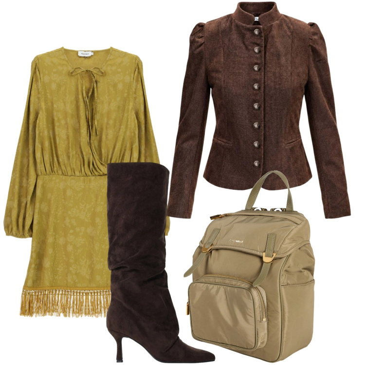 Outfit donna - Frange movimentate. Stile Casual per Tutti i giorni. Abbinamento con blazer, stivali, vestiti corti, zaini.
