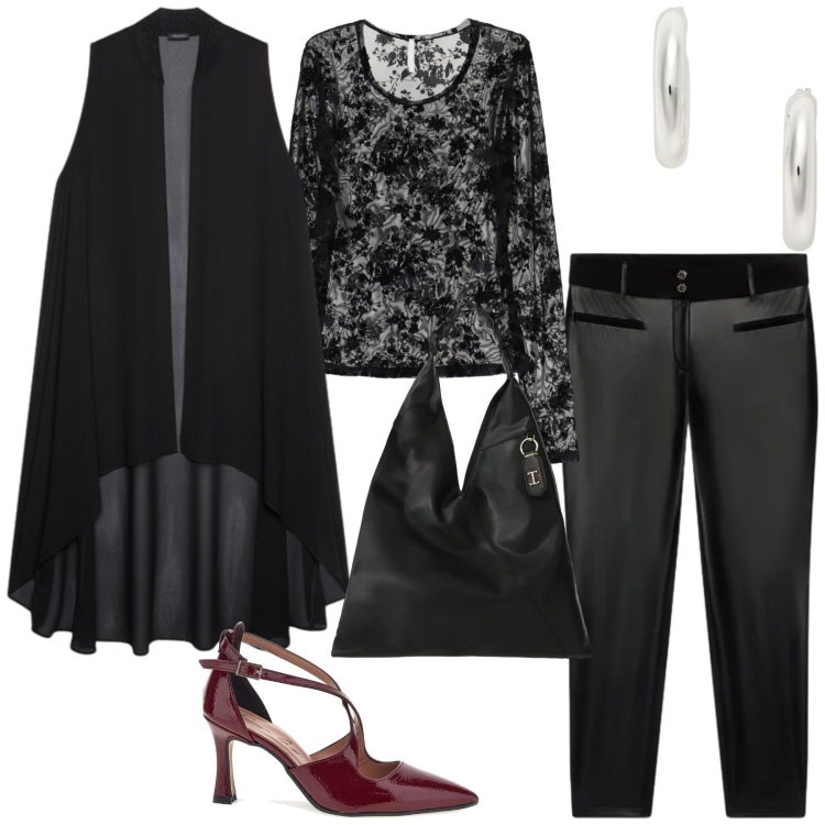 Outfit donna - Halloween movie. per Serata fuori. Abbinamento con top, borse a spalla, pantaloni skinny, gilet, orecchini, décolleté.