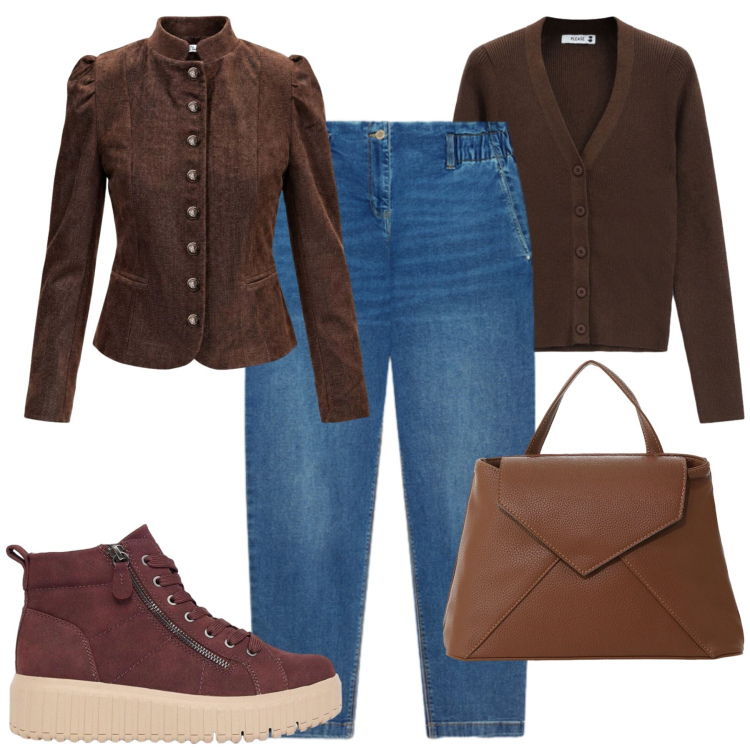 Outfit donna - Autunno Jackets. Stile Casual chic per Tutti i giorni. Abbinamento con blazer, borse a mano, jeans, cardigans, sneakers alte.