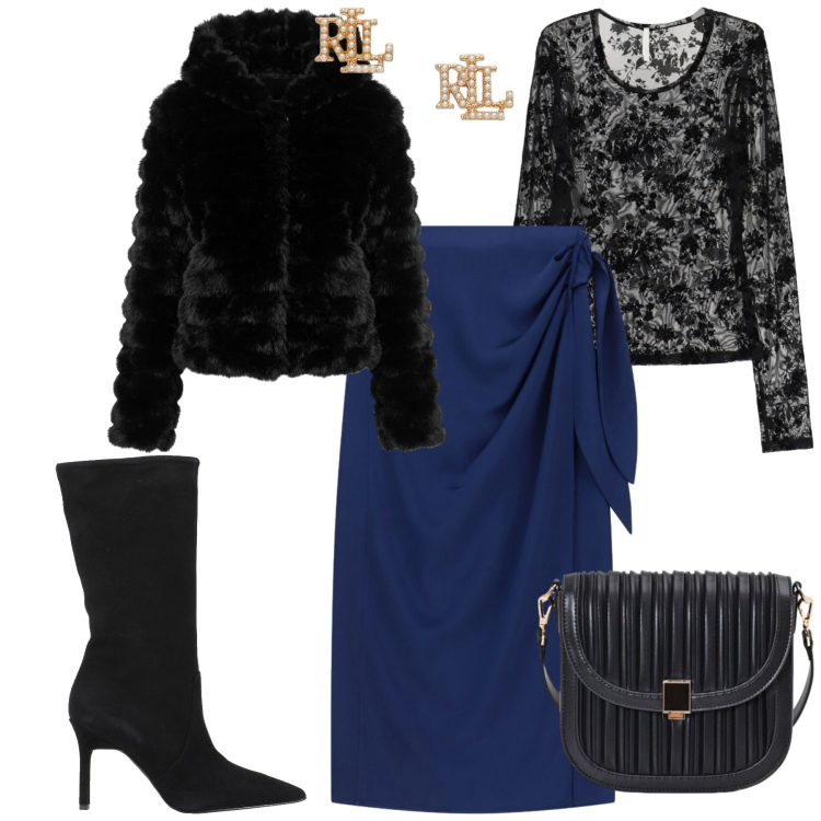 Outfit donna - Halloween movie icons: Gothic glam and M. Stile Glamour per Serata fuori. Abbinamento con top, gonne longuette, orecchini, borse a tracolla, blazer, stivali.