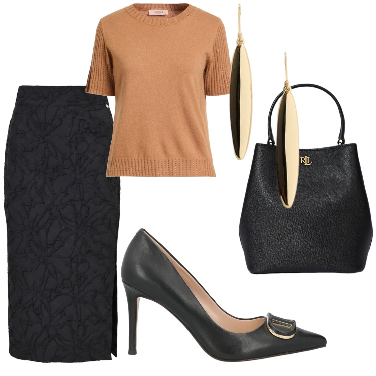 Outfit donna - Total look #2494280. Abbinamento con borse a secchiello, orecchini, gonne longuette, pullovers, décolleté.