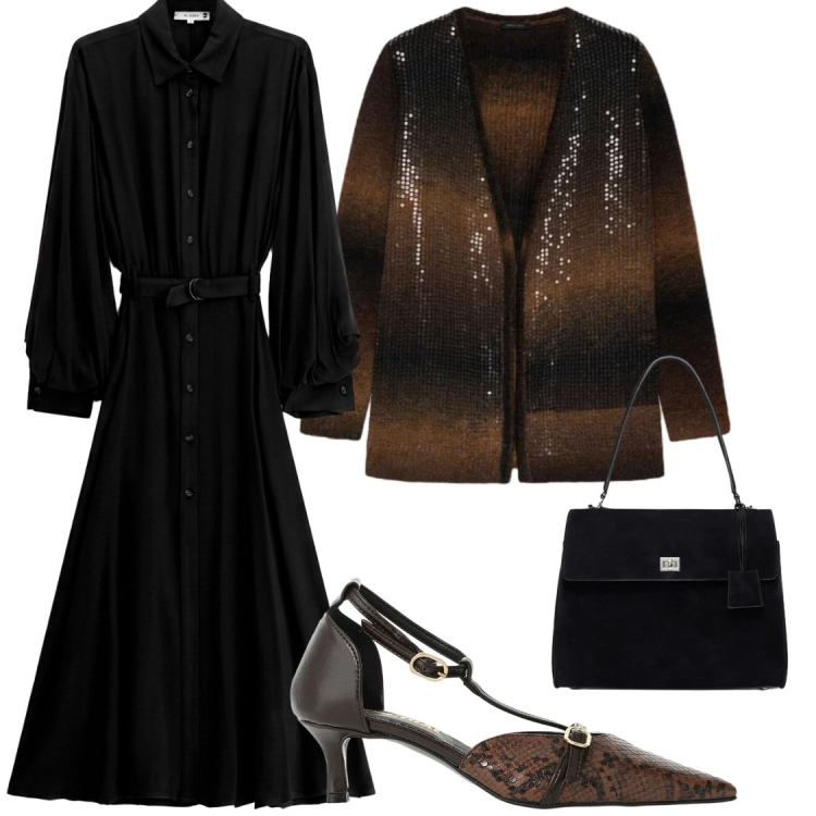 Outfit donna - Total look #2494282. Stile Chic per Serata fuori. Abbinamento con décolleté, cardigans, borse a mano, vestiti lunghi.