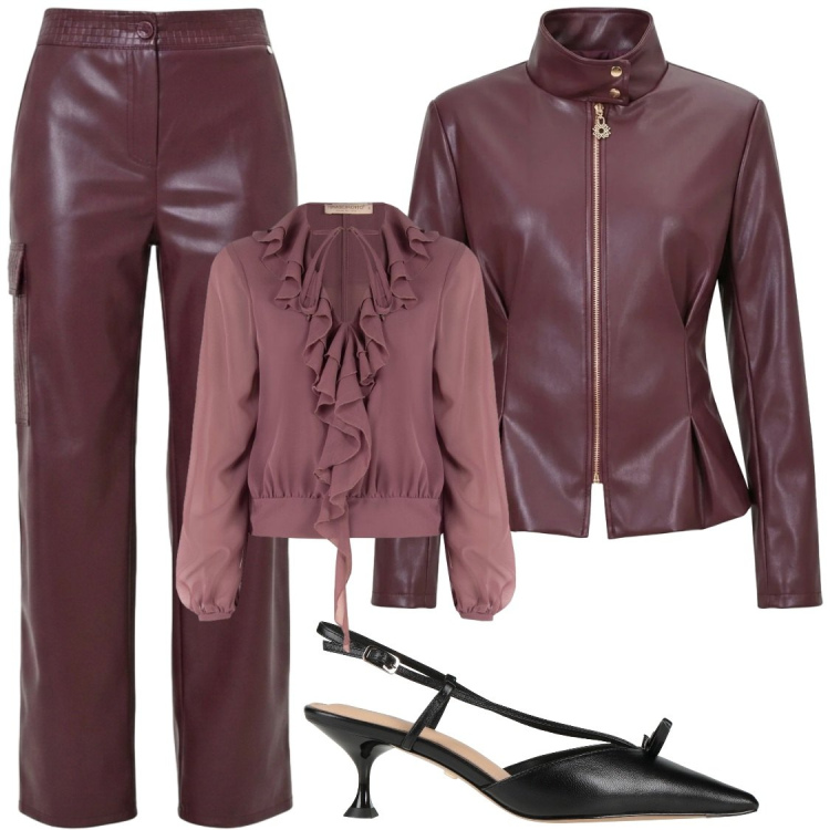 Outfit donna - Grinta in bon ton. Stile Chic per Serata fuori. Abbinamento con pantaloni cargo, bluse, giacche, décolleté.