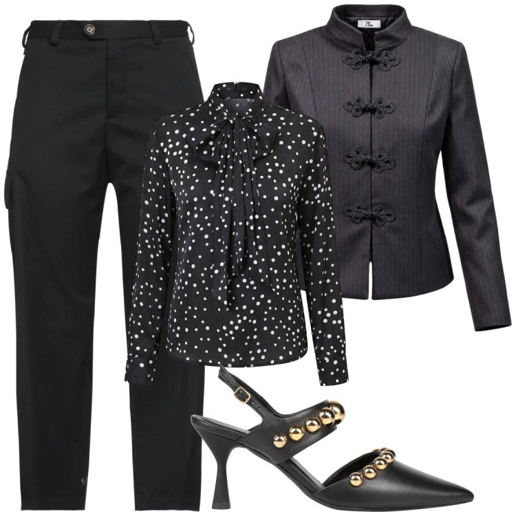 Outfit donna - Chin in cargo. Stile Chic per Serata fuori. Abbinamento con blazer, bluse, pantaloni cargo, décolleté.