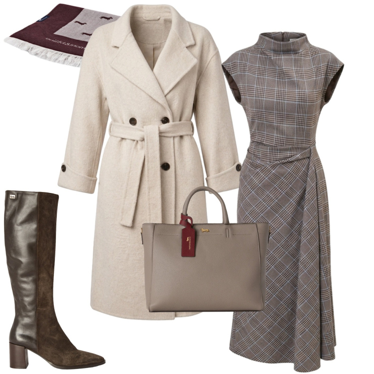 Outfit donna - Aperitivo glam. Stile Glamour per Serata fuori. Abbinamento con borse a mano, stivali, sciarpe, vestiti asimmetrici, cappotti.