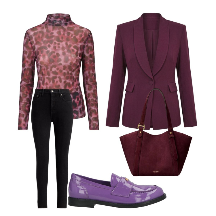 Outfit donna - Halloween movie icons: Gothic glam. Stile Glamour per Serata fuori. Abbinamento con jeans skinny, borse tote, blazer, t-shirt, mocassini.