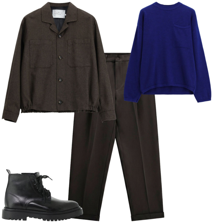 Outfit uomo - Trendy week end. Stile Trendy per Tutti i giorni. Abbinamento con cappotti, anfibi, maglieria, pantaloni.