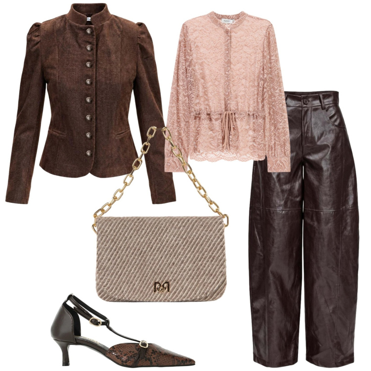 Outfit donna - Uscita tra di noi. per Serata fuori. Abbinamento con pantaloni a palazzo, blazer, décolleté, bluse, borse a spalla.