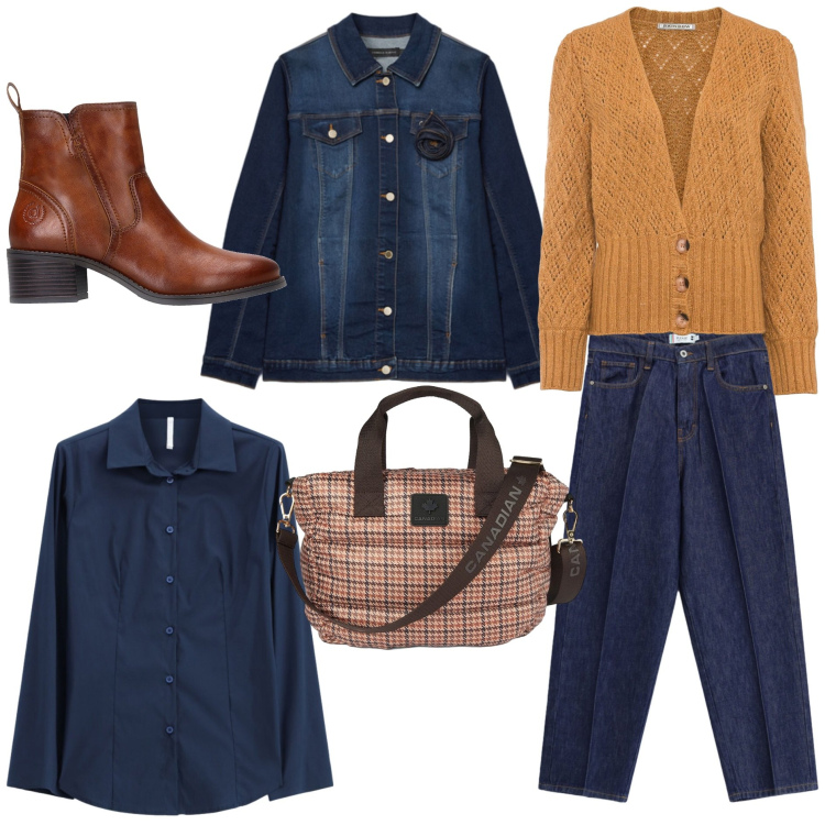 Outfit donna - La Capsule Wardrobe - Gli Essenziali. Stile Casual per Tutti i giorni. Abbinamento con camicie, cappotti, jeans, borse tote, cardigans, stivaletti.
