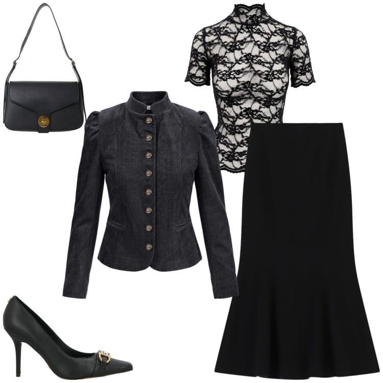 Outfit donna - Total look #2494351. Stile Chic per Cerimonia. Abbinamento con blazer, top, gonne lunghe, borse a spalla, décolleté.